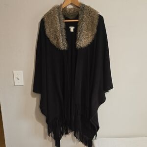 Croft & Barrow Black Cape with Plush Fur Trim